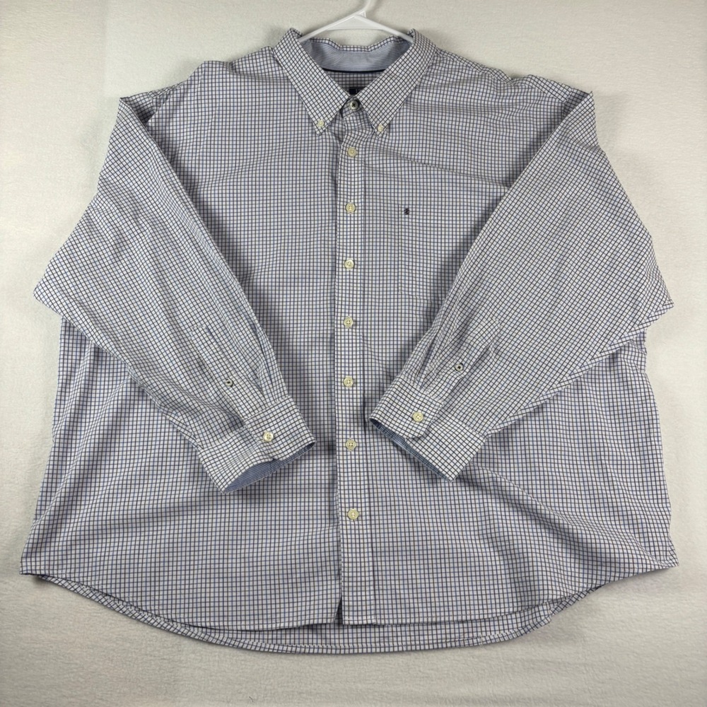 IZOD Mens 4XB Tattersall Check Button Down Shirt Blue Purple White Long Sleeve